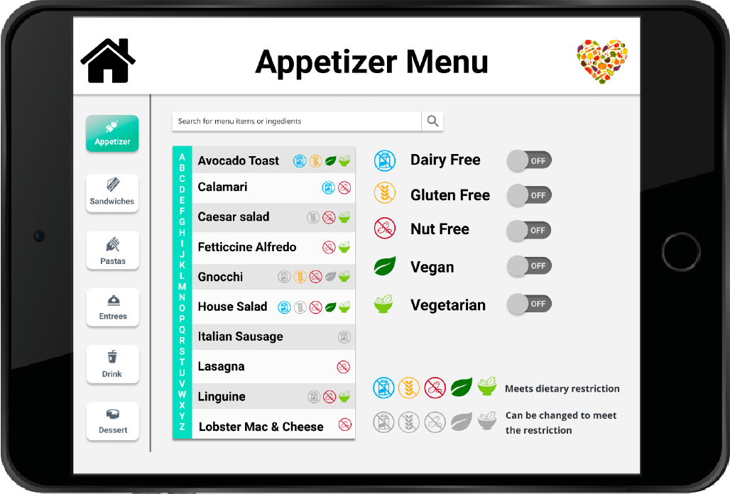 A UI design for a food allergen app